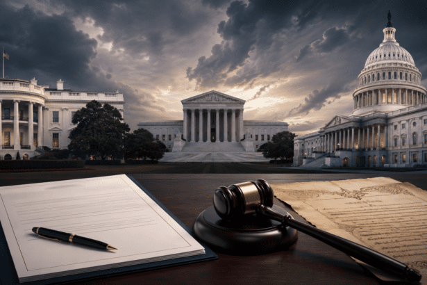 White House, U.S. Capitol, and Supreme Court representing executive power in America