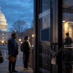 U.S. Capitol and closed federal office representing government shutdown explained