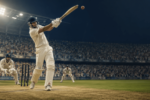 A T20 cricket match showing power hitting and modern cricket strategy
