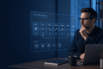 AI agents workflow showing automation, digital tools, and human oversight in 2026