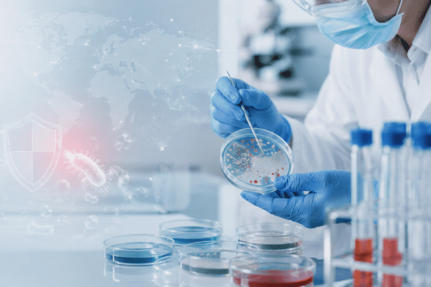 Antimicrobial resistance concept showing resistant bacteria and public health risk