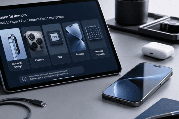 Concept smartphone with iPhone 18 rumors showing camera, display, chip, and release timeline details