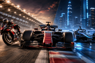 Motorsports racing new era featuring Formula 1, MotoGP, and Formula E vehicles