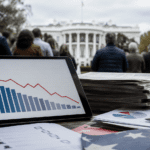 White House with polling chart and American voters