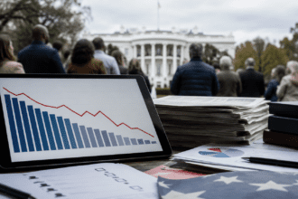 White House with polling chart and American voters