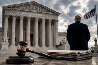 Supreme Court building with legal documents representing Trump birthright citizenship order case