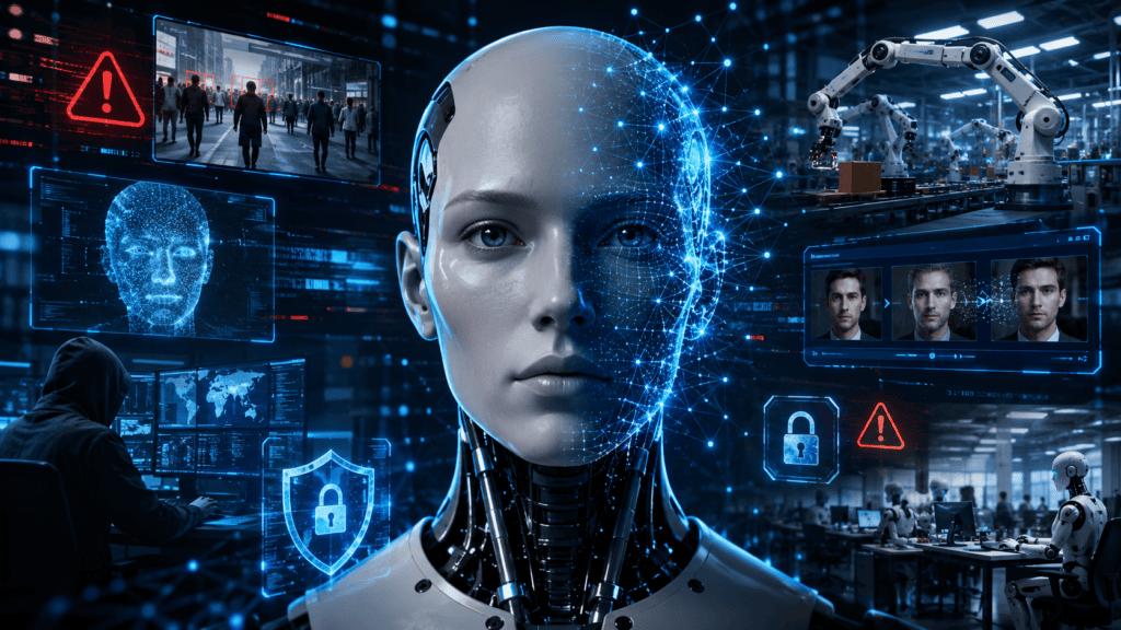 Risks of artificial intelligence including privacy, bias, job loss, deepfakes and cybersecurity threats
