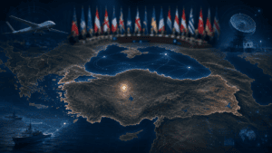 NATO flags and a Turkey map showing Ankara’s growing role in the alliance in 2026