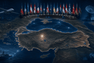 NATO flags and a Turkey map showing Ankara’s growing role in the alliance in 2026