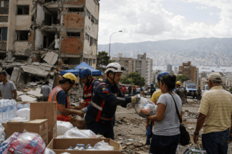 Rescue workers search damaged buildings after the Venezuela earthquake as aid response continues