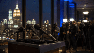 Editorial image representing Zohran Mamdani’s New York primary wins and the Democratic Party debate over progressive politics.