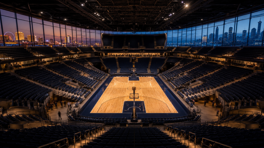 Modern basketball arena concept representing NBA expansion discussions involving Las Vegas and Seattle