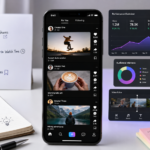 Vertical short-form videos on a smartphone showing social media feeds, creators, likes, comments, and shares