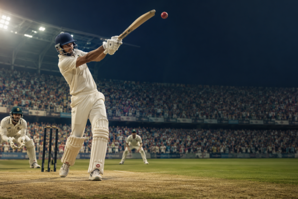 A T20 cricket match showing power hitting and modern cricket strategy