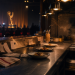 A professional kitchen at night bathed in dramatic lighting, representing the finale of a prestige TV show entering the Emmy Awards race