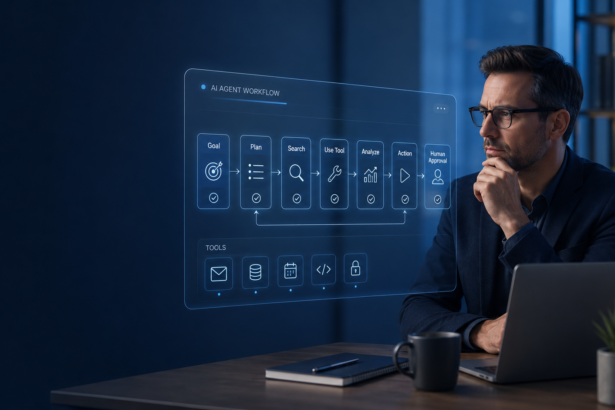 AI agents workflow showing automation, digital tools, and human oversight in 2026