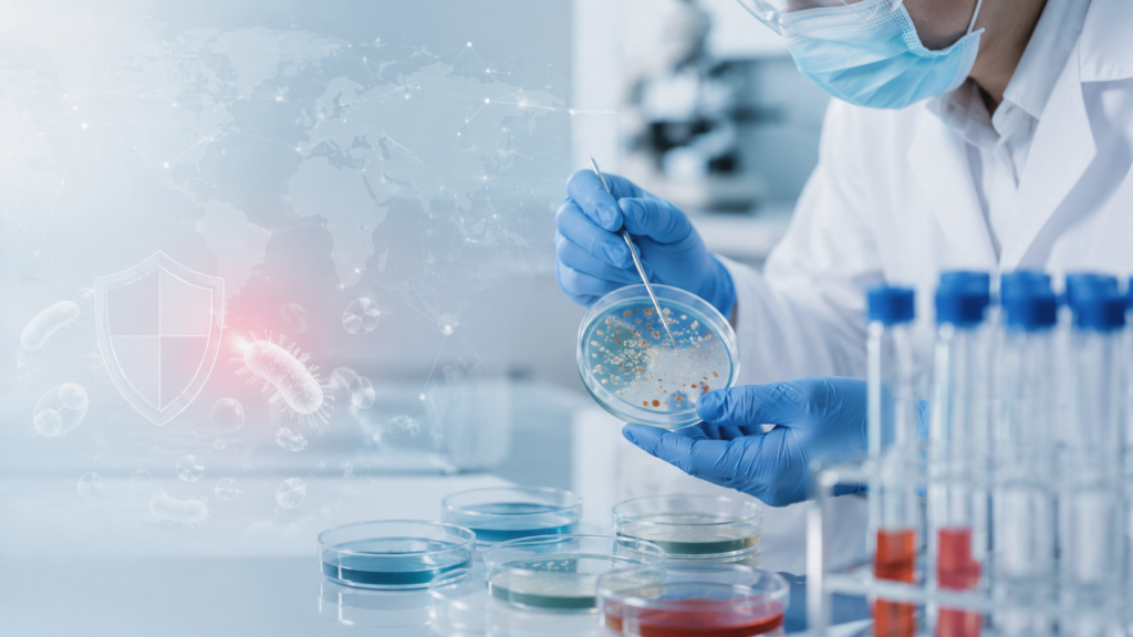 Antimicrobial resistance concept showing resistant bacteria and public health risk