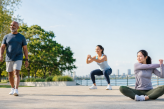 Exercise routine showing walking, strength training and cardio fitness