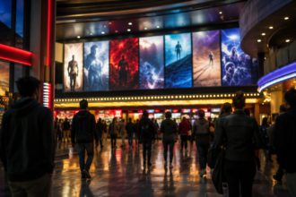Movie theater marquee representing the rise of franchise films, superhero movies, and animated reboots in 2026