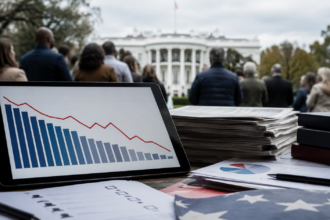 White House with polling chart and American voters