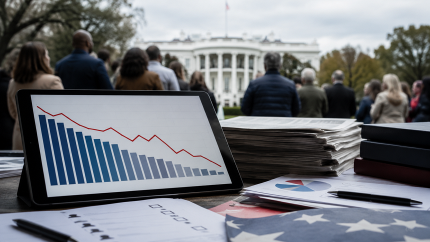White House with polling chart and American voters