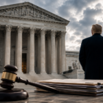 Supreme Court building with legal documents representing Trump birthright citizenship order case