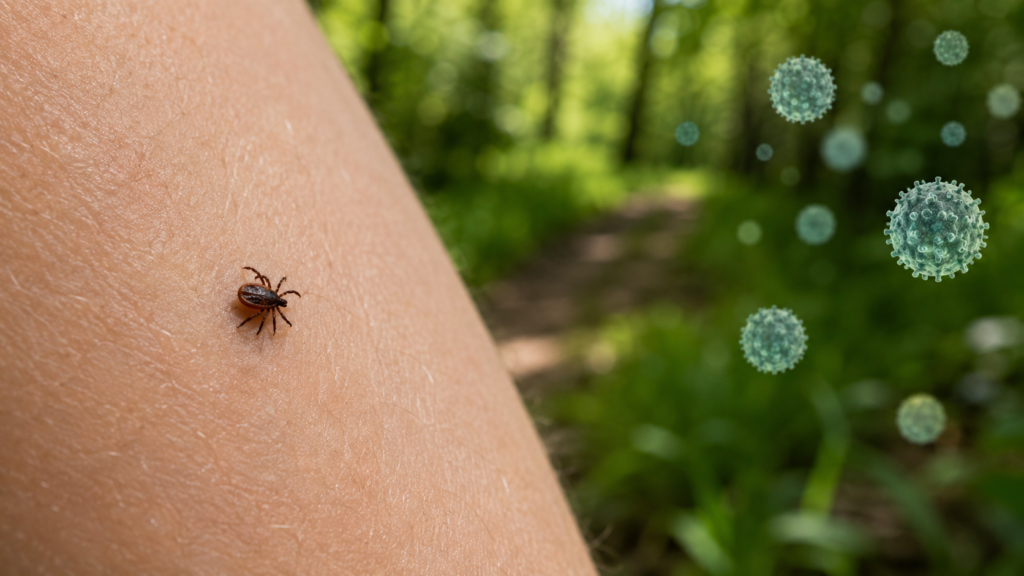 Tick associated with Bourbon virus disease on human skin