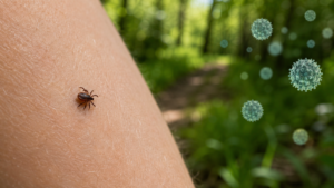 Tick associated with Bourbon virus disease on human skin