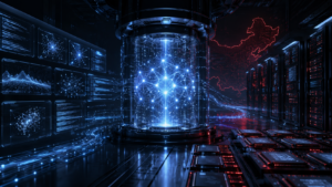 Abstract illustration representing a large-scale AI language model with interconnected neural network nodes