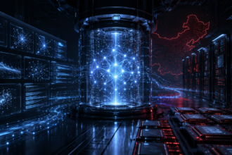 Abstract illustration representing a large-scale AI language model with interconnected neural network nodes
