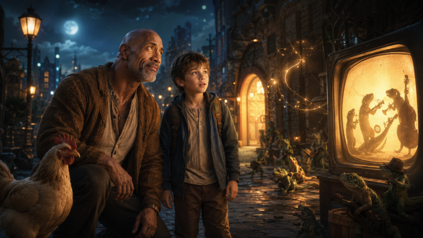 Dwayne Johnson and Theo Clark Leber in Lizard Music casting artwork