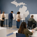 Michigan voters casting ballots during the 2026 primary election
