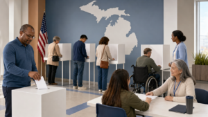 Michigan voters casting ballots during the 2026 primary election