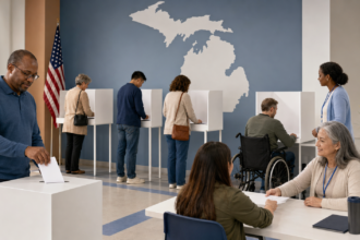 Michigan voters casting ballots during the 2026 primary election
