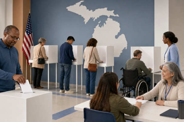 Michigan voters casting ballots during the 2026 primary election