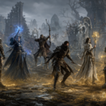 Six Mistfall Hunter classes preparing for combat in the Gyldenmist