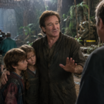 Robin Williams with Jumanji child stars Kirsten Dunst and Bradley Pierce