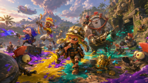 Splatoon Raiders Mechanic and Deep Cut battling Salmonids on the Spirhalite Islands