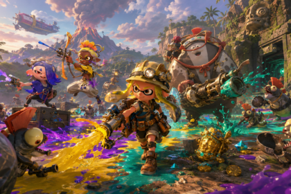 Splatoon Raiders Mechanic and Deep Cut battling Salmonids on the Spirhalite Islands