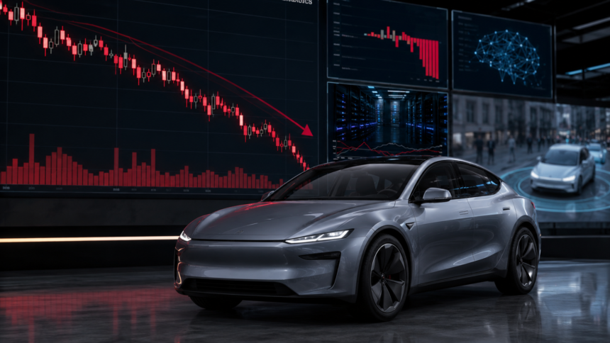 Tesla share price chart falling after Q2 2026 earnings