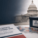 US Senate Elections 2026 with Capitol building, ballot papers and election map showing Senate balance of power