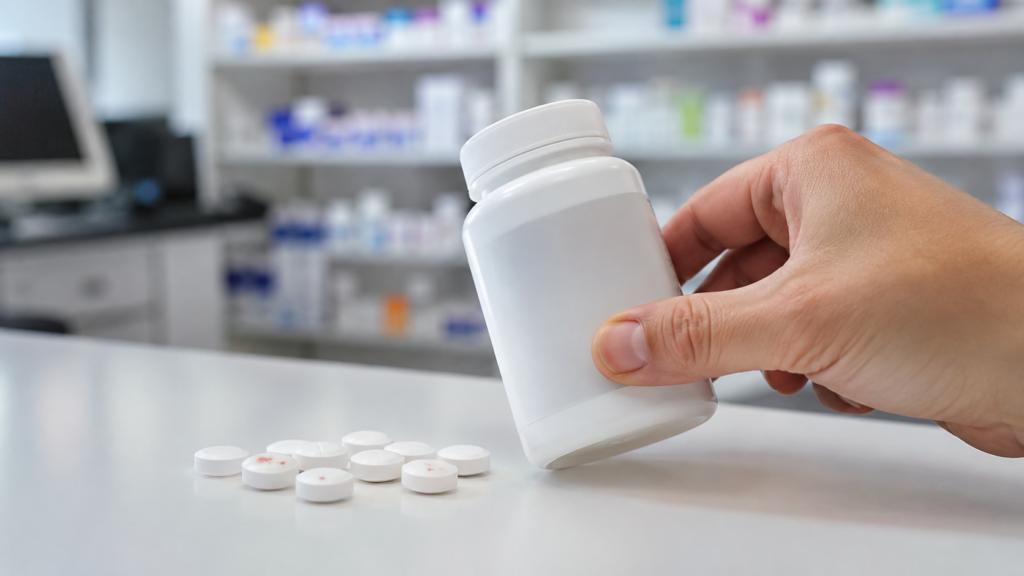Cetirizine 5 mg medicine bottle with lot number being checked