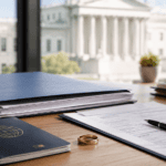 U.S. immigration paperwork and passport representing Trump green card marriage rules in 2026