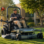 Zero turn mower with attachments for commercial landscaping work