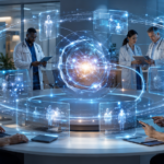 Illustration of agentic AI connecting healthcare staffing workflows, clinician data, matching, and placement outcomes.