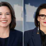 Side-by-side campaign photographs of U.S. Rep. Angie Craig and Minnesota Lt. Gov. Peggy Flanagan, candidates in Minnesota's 2026 Democratic Senate primary