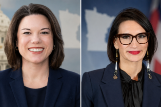 Side-by-side campaign photographs of U.S. Rep. Angie Craig and Minnesota Lt. Gov. Peggy Flanagan, candidates in Minnesota's 2026 Democratic Senate primary