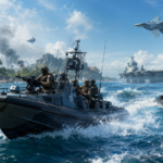 Editorial gaming illustration of Battlefield 6 Season 4 naval combat at Tsuru Reef