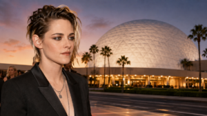 Editorial illustration of Kristen Stewart and the Cinerama Dome reopening