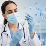 Healthcare professional preparing the MFLUSIVA mRNA flu vaccine